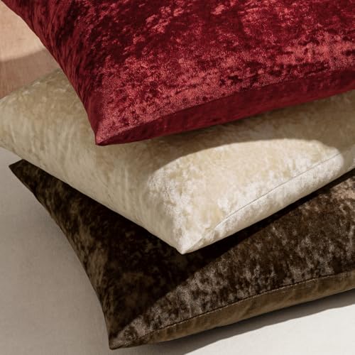 MIULEE Velvet Throw Pillow Covers Set of 2, Soft Neutral Decorative Pillow Cases with Luxurious Textured Vintage Cushion Covers for Home Decor Couch Sofa Bed,Burgundy 18x18 inch - color: Burgundy, size: 18" x 18" (Pack of 2)