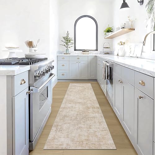 2'6''x8' Runner Rugs Washable Rug: Modern Abstract Living Room Rug Soft Anti-Skid Thin Carpet Indoor Floor Non-Shedding Carpets for Bedroom Dining Room Farmhouse Nursery Home Office - Beige - color: Beige, size: 2'6" x 8' (Runner)
