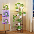Quikraen 8 tiers Metal Plant Stand with Grow Lights, Tall Lighted Corner Plant Shelf for Indoor Plant Growing,Flower Pot Holder, Plant Rack for Home Decor, Patio (Brown)