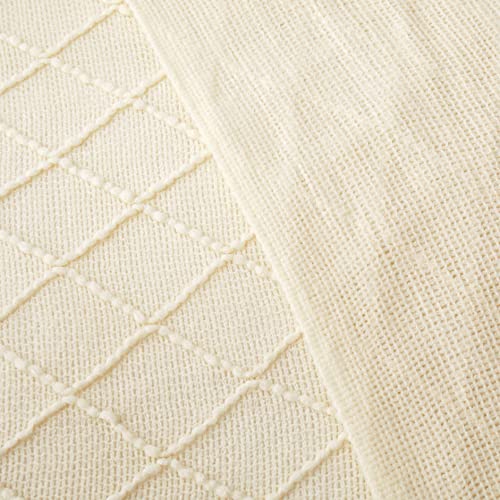 Acrylic Knitted Throw Blanket, Lightweight and Soft Cozy Decorative Woven Blanket with Tassels for Couch, Bed, Sofa, Travel, Suitable for All Seasons, 50 x 60 Inches, White - color: White