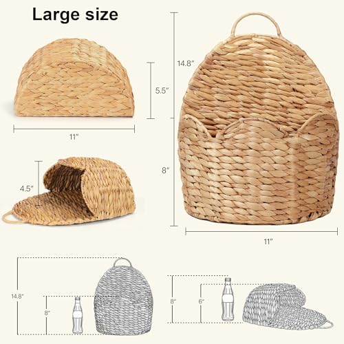 2 PC Door Basket Scalloped Hanging Storage Basket,Water Hyacinth Woven Wall Baskets for Front Door Decor, Hangable Storage Organize for Flowers,Planter,Mails,Wicker Baskets for Organizing Garden - L*2 - size: Large *2