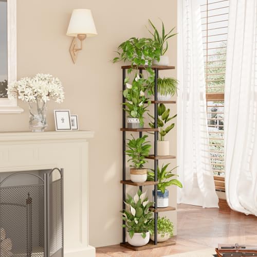 Bamworld Tall Plant Stand Indoor, 7 Tier Plant Shelf for Multiple Plants, Tiered Flower Pot Stands for Patio Garden Balcony Living Room Bedroom, Brown - color: Brown, size: 7 Tier