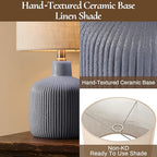 Ceramic Table Lamp, 17.75" Nautical Bedside Lamp with Beige Linen Shade, Warm Ambient Nightstand Lighting for Beach House, Navy Blue - color: Blue