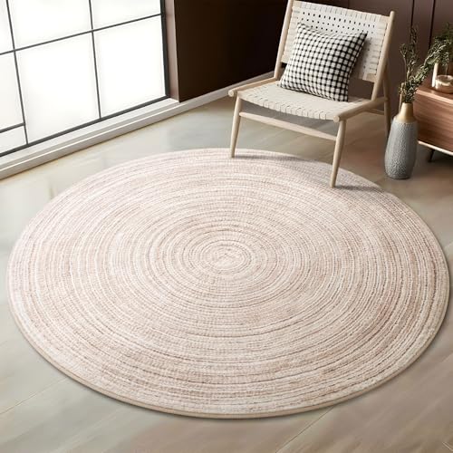 Asrug Imitation Jute Low Pile Round Rug Area Rug Washable Non-Slip Circle Rug Soft Plush Touch Circle Rugs Round for Kitchen Bathroom Living Bedroom Nursery, Carpet 4ft /48 inch/122 cm Khaki - color: Khaki, size: 4ft