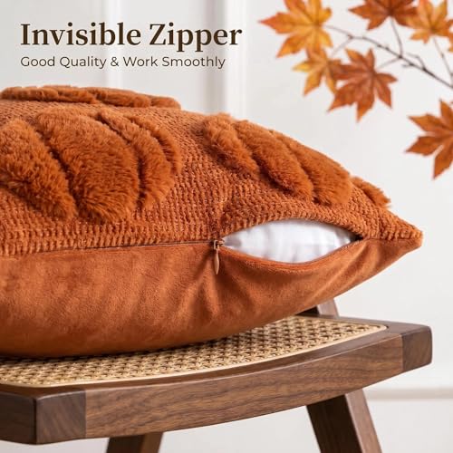 Burnt Orange Pumpkin Throw Pillow Covers 18x18 inch Set of 2, Tufted Plush Fall Halloween Cushion Covers for Couch Sofa Decor - color: Orange Pumpkin