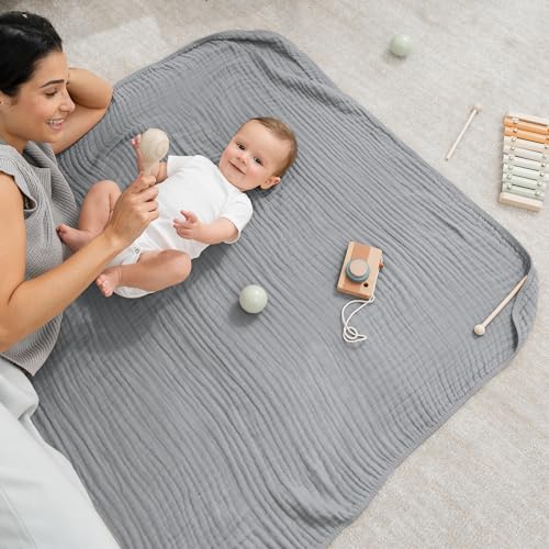Comfy Cubs Muslin Baby Blanket - Soft, Lightweight, 6-Layer Cotton Swaddle Blankets for Newborns, Infants & Toddlers - 40" x 40" Large, Breathable & Versatile for Sleeping & Tummy Time - Heather Blue - color: Heather Blue, size: Baby - 40" X 40"