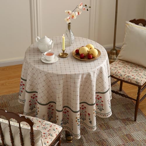 ISAENNE Designer Vintage Linen Floral Round Tablecloth,Fall Colorful Modern Table Cloth,Anti-Wrinkle Decor Tablecloths for Dining Thanksgiving Kitchen Christmas,Diameter 67"-Bertina E - color: Bertina E, size: 67" (Round)