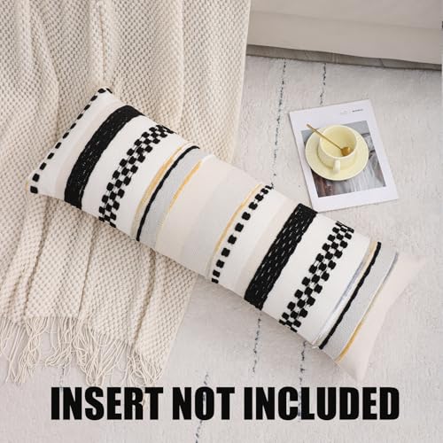 Boho Lumbar Throw Pillow Cover 14x36 Long Body Lumbar Decorative Pillow Case Accent Chenille Striped Pillowcase Farmhouse Cushion Case for Home Decor Beige and Black (1 Piece) - color: Black Stripe, size: 36" x 14" (Pack of 1)