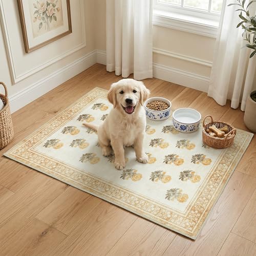 Beige Brown Washable Entry Rug 2x3 Small Rugs- Front Door Throw Rugs Indoor, Non-Slip Bathroom Mat, Vintage Floral Thin Rug Stain Resistance for Kitchen, Laundry, Boho Entryway Décor - color: Beige/Brown/Yellow, size: 2' x 3' (Rectangular)
