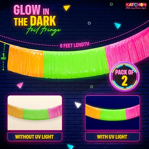 KatchOn, Neon Fringe Banner – 8.2 Feet, Pack of 2 | Neon Banner for Rave Party Decorations, Glow Parties Glow in The Dark Streamers for Birthday, Bachelorette Party - color: Neon