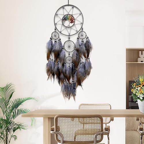 Grey Large Dream Catcher with Tree of Life | Handmade, Wall Decor, Wall Hanging Ornament, Bedroom Living Room Home Decor