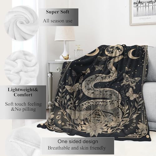 Mystic Snake Blanket Celestial Moon Throw Blankets,Birthday Gifts for Kids Adult,Lightweight Soft Fleece,with Astrology Butterfly,Sofa Couch Bed Room Horror Spiritual Decor 50x60in - color: Snake, size: 50x60in
