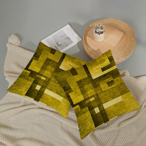 BETGINY Mustard Yellow Pillow Covers 16x16, Abstract Art Outdoor Decorative Throw Pillows for Couch, Modern Geometry Decor Cushion Cover 2 Pcs Soft Farmhouse Square Pillowcase for Bed Car Safa - color: Mustard Yellow, size: 16" x 16" (Pack of 2)