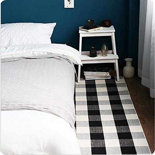 Winwinplus Buffalo Check Rug Cotton Washable Christmas Doormat Unique for Bedroom/Living Room/Kitchen, 23.6 inch x 51.1 inch, Outdoor Plaid Rug, Black and White - color: Black and White Plaid, size: 23.6'' x 51.1''
