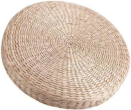 Meditation Pillow,Tatami,Floor Cushion,Floor Pillow,15.7inch / 40cm Dia Straw Floor Seat Cushion for Deep Thought Leisure Round Shape Soft Pouf Light Yellow Knitted Tatami Cushion