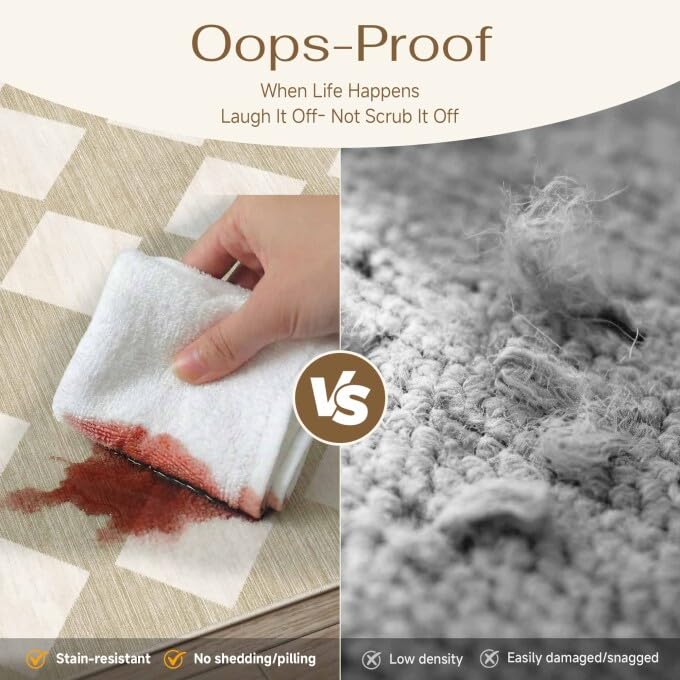 PureCozy Checkered 2x6 Runner Rug for Hallways Beige Washable Long Carpet Non-Slip Low Pile Modern Soft Indoor Accent Throw Rugs for Entrance Kitchen Bedroom Dining Laundry - color: Checkered Beige, size: 2' x 6' (Runner)