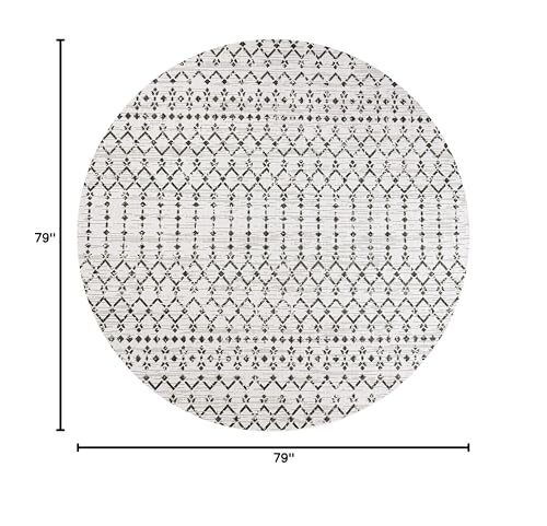 JONATHAN Y Moroccan Geometric Indoor Outdoor Round Area Rug 6 Ft Cream/Black, Ourika Textured Weave for Backyard, Patio, Porch, Easy-Cleaning, High Traffic, Pet-Friendly, Non-Shedding (SMB108I-6R) - color: Cream/Black, size: 6'7" (Round)