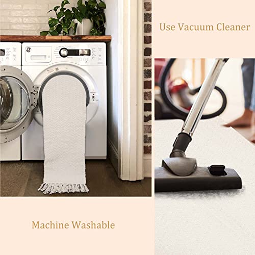 Lahome Belle Boho Bathroom Rugs, Small 2x3 Door Mat Indoor Lightweight Entryway Rug Washable Cotton Area Rug with Tassels, Farmhouse Non Shedding Beige Throw Rug Low Pile Carpet for Kitchen Laundry - color: Beige/White, size: 2' x 3' (Rectangular)