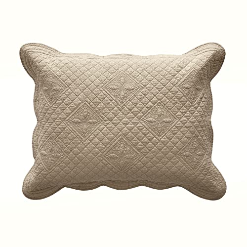 Calla Angel Sage Garden Luxury Pure Cotton Matelasse Quilted Pillow Sham, Standard, 20x26, Coffee - color: Coffee, size: Standard