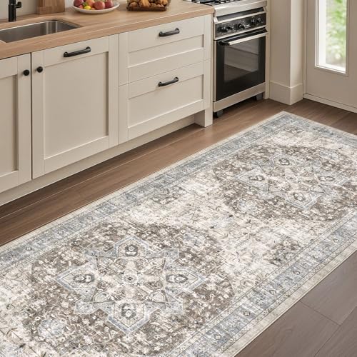 Tortania Area Rug 2x8 Runner Rugs - Washable Vintage Oriental Farmhouse Thin Indoor Carpet for Living Room Bedroom Hallway Entryway Kitchen Under Dining Table Home Office - Brown Blue - color: Brown Blue, size: 2' x 8' (Runner)