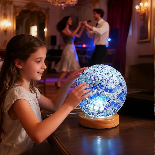 Mosaic Table Lamp Stained Glass Light USB Power Dimmable Geometric Pattern Ambient Lamp for Restaurant Atmosphere Lighting Hotel and Club Decoration(Baroque B - Blue, Baroque) - style: Baroque B Blue