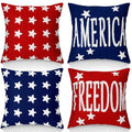 Fourluoo 4 Pcs 4th of July Throw Pillow Covers 18x18 Inch Patriotic Soft Plush Faux Fur Jacquard Cushion Pillow Case Freedom America Red White and Blue Pillowcase for Cushion Case Sofa Couch Decor - style: Patriotic