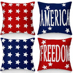 Fourluoo 4 Pcs 4th of July Throw Pillow Covers 18x18 Inch Patriotic Soft Plush Faux Fur Jacquard Cushion Pillow Case Freedom America Red White and Blue Pillowcase for Cushion Case Sofa Couch Decor - style: Patriotic