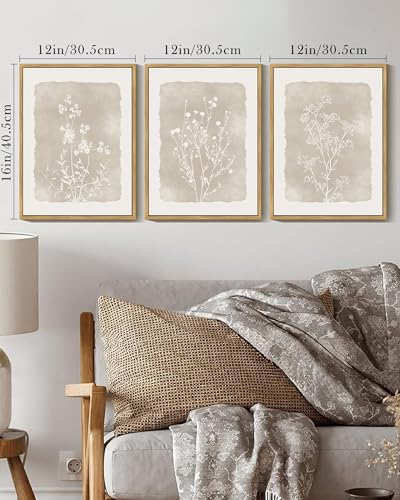 Drsoum Botanical Flower Wall Art Framed Vintage Floral Wall Prints Wildflower Neutral Rustic Bohemain Artwork Farmhouse Bedroom Ready to Hang 12x16in Natural Framed - color: Beige Botanical Floral, size: 16L" x 12W", Natural Framed