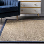 Nuloom Elijah Navy/Natural, 4' x 6', Basketweave, Seagrass, Soft and Textured, High Traffic, Stain Resistant, Easy Clean, Durable Area Rug for Bedroom, Living Room, Dining, Den, Foyer, Entryway - color: Navy, size: 4' x 6' (Rectangular)