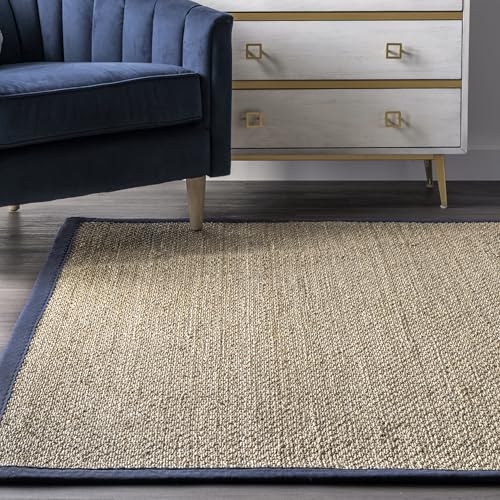 Nuloom Elijah Navy/Natural, 4' x 6', Basketweave, Seagrass, Soft and Textured, High Traffic, Stain Resistant, Easy Clean, Durable Area Rug for Bedroom, Living Room, Dining, Den, Foyer, Entryway - color: Navy, size: 4' x 6' (Rectangular)