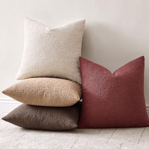 Pack of 2 18x18 Inch Decorative Boucle Throw Pillow Covers Textured Square Pillowcaes Accent Solid Cozy Soft Cushion Covers Home Decor for Sofa Couch Living Room Home Decor,Burgundy - color: Burgundy, size: 18" x 18" (Pack of 2)