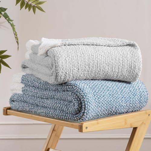 Exclusivo Mezcla Knit Throw Blanket, Ultra Soft and Warm Reversible Woven Blankets, Cozy Snuggly Throw for Couch Bed and Home Decor, Heather Grey, 50"x60" - color: Heather Grey, size: Throw (50"x60")
