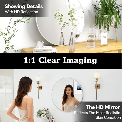 SCWF-GZ 24" Round Mirror Circle Wall Mounted Hanging or Against Wall Aluminum Alloy Metal Frame Dressing Make-up Mirrors for Entryway Bedroom Bathroom Living Room 24 inch Silver - color: Silver, size: 24"L x 24"W