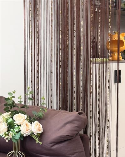 ave split 100cmX200cm Decorative Door String Curtain Beads Wall Panel Fringe Window Room Divider Blind for Wedding Coffee House Restaurant Parts Door Divider Beads Tassel Screen Decoration (coffee25) - color: Coffee