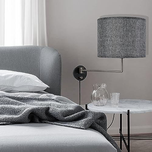 Gray Drum Lamp Shades Medium 13" Top x 13" Bottom x 10" High (Spider) Traditional Lampshades for Table Lamp & Bedside Lamp - Assembly Required - Modern Lamp Shade By GO&SO - color: Grey, size: 13*13*10 inch-1 Pack