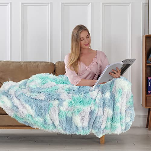 Tuddrom Decorative Extra Soft Faux Fur Throw Blanket,Solid Reversible Fuzzy Lightweight Long Hair Shaggy Blanket,Fluffy Cozy Plush Fleece Comfy Microfiber Fur Blanket for Couch Sofa Bed,Tie Dye Blue - color: Tie Dye Blue, size: Throw-50" x 60"