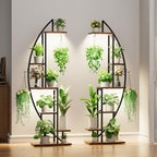 BACEKOLL Plant Stand Indoor with Grow Lights, 6 Tiered Tall Plant Shelf, 63" Metal Plant Stand for Indoor Plants Multiple, Half-Moon Plant Rack Display Shelf, 2 Pcs Plant Holder for Living Room, Patio