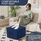 MeMoreCool Square Stuffed Pouf Ottoman Foot Rest, Floor Pouf Foot Stool with Foam Chunk Filling, Soft Stuffed Ottoman Footrest for Living Room, Navy - color: Grid Navy