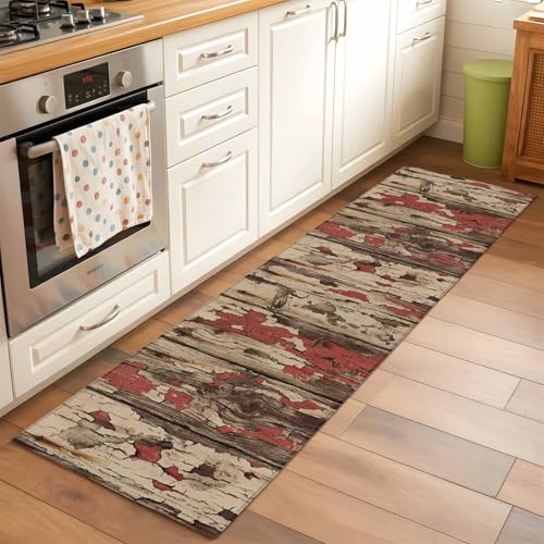 Farmhouse 2x6 Runner Rug for Hallway Bedside, Country Rustic Shabby Chic Retro Wooden Texture Washable Runner Rugs Absorbent Non-Slip Indoor Carpet for Bedroom Kitchen Laundry Entryway - color: Brown, size: 2' x 6' (Runner)