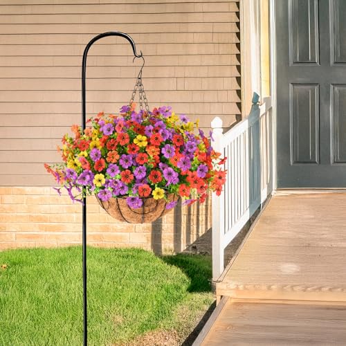 ZFProcess Artificial Faux Hanging Plants Flowers Basket for Spring Summer Outdoor Decoration, Fake Silk Daisy in Planter Realistic UV Resistant Look Real for Porch Home Patio Balcony Yard(Multicolor) - color: Multi Color