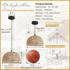 Hemp Rope Woven Pendant Light Woven Light Fixture Boho Chandelier Light Fixture Wicker Pendant Lights Rattan Lights Pendant Dome Wicker Chandelier for Dining Room Kitchen Island(Bulb Incl. - color: 12.2" Natural