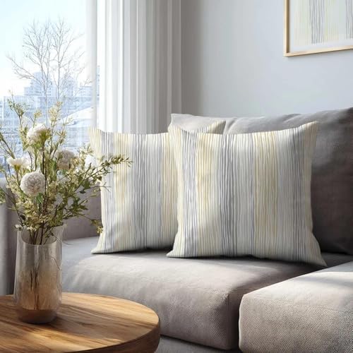 Stripe Throw Pillow Covers 18x18 Set of 2 | Beige Gray Decorative Cushion Covers | Neutral Farmhouse Pillow Cases for Couch Sofa Bed Living Room - color: Handdrawn Stripe