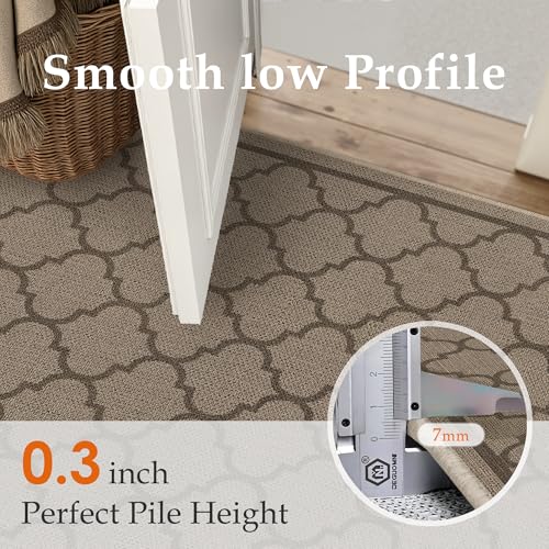PureCozy 2x3 Geometric Figure Easy Jute Kitchen Front Doormat Non Slip Washable Neutral Area Rug Non Shedding Low Pile Black Scalloped Floor Carpet for Farmhouse Entryway Porch Doorway - color: Brown|geometric, size: 2' x 3' (Rectangular)