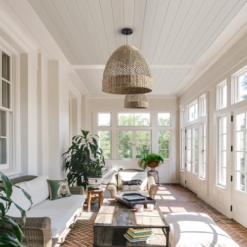 18.9" Large Rattan Chandelier,Rattan Pendant Lights Boho 3-Lights Wicker Hand-Woven Kitchen Island Pendant Lighting for Kitchen Islands Dining Rooms, - size: 3-Light 18.9 inch