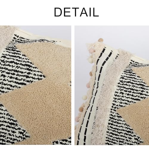 1Pc Boho Textured Lumbar Pillow Cover 12x 20, Diamond Woven Tufted Farmhouse Neutral Decorative Linen Pillow Cushion Case,Geometric Home Decor for Outdoor Couch Bedroom Car Black and White - color: Brown