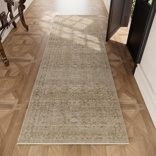 2x6 Washable Rug Runners for hallways: Non Slip Kitchen Runner Rugs with Rubber Backed Low Pile Soft Faux Wool Boho Floor Rug Soft Carpet Runner for Indoor Entryway Bedroom Laundry Living Room - color: Brown and Beige, size: 2' x 6' (Rectangular)