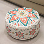 MOCOFO Round Bohemian Ottoman Pouf Cover, 18 Inch, Cotton Blend, Church Window Print, Living Room Storage Footrest, Cover Only (Blue Night) - color: Blue Night