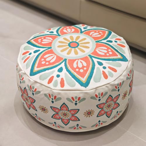 MOCOFO Round Bohemian Ottoman Pouf Cover, 18 Inch, Cotton Blend, Church Window Print, Living Room Storage Footrest, Cover Only (Blue Night) - color: Blue Night