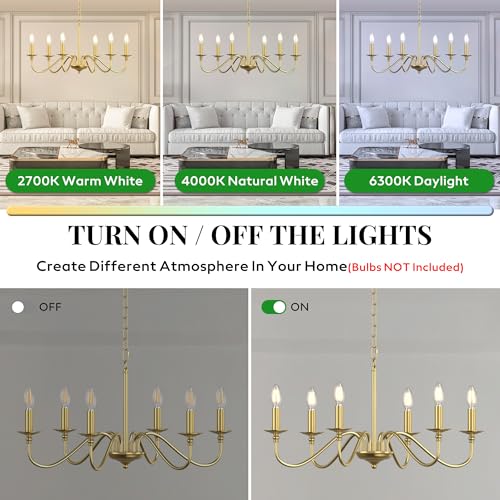 Rustic Farmhouse Candle Chandelier for Dining Room, 6-Light Rustic Black Iron Light Fixture with Classic S-Arm Design for Kitchen Island, Living Room, Foyer-Brass Gold - color: Brass Gold