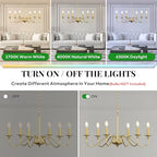 Rustic Farmhouse Candle Chandelier for Dining Room, 6-Light Rustic Black Iron Light Fixture with Classic S-Arm Design for Kitchen Island, Living Room, Foyer-Brass Gold - color: Brass Gold